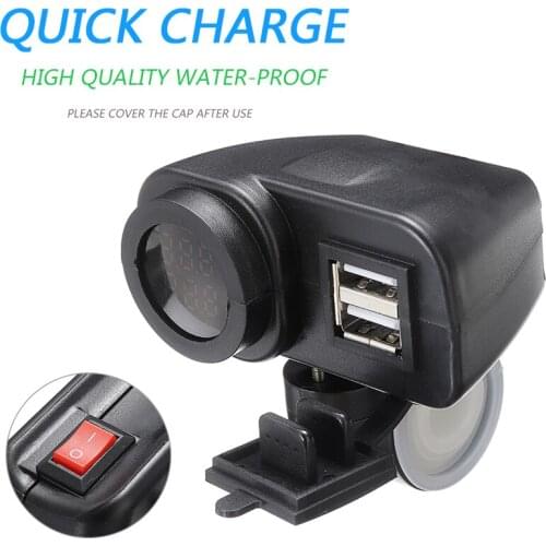 1pc Motorcycle Dual USB Charger 12V 4.2A Moto 2.1A+2.1A 12V To 5V 15W With Voltmeter Temperture LED Display Sockets