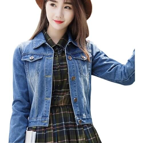 Cotton Women Basic Coats Autumn Denim Jackets Vintage Long Sleeve Loose Female Jeans Coat Casual Girls Outwear 2019 New Spring