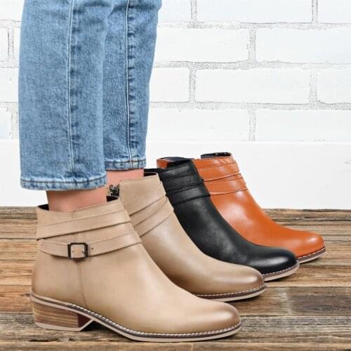 2021 New Women Non-slip Shoes Solid Color Square Heels Zipper Round Toe Short Booties Shoes High Quality Fashion Casual Hot Boot