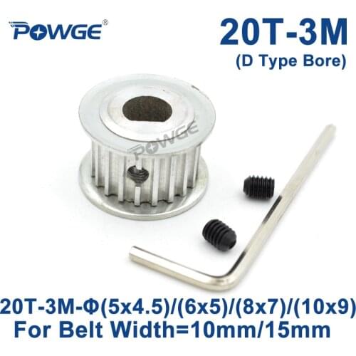 POWGE 20 Teeth HTD 3M Timing Pulley D Type Bore 5x4.5/6x5/8x7/10x9mm for Width 10/15mm 3M synchronous belt HTD3M 20Teeth 20T