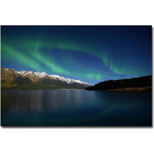 079 Aurora South Island Lake Fantasy Nature Wall Silk Cloth Poster Art Decoration Gift