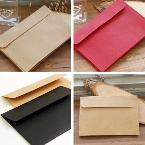 10pcs Envelopes Kraft/Black/Red Retro Style Blank Kraft Envelopes Plain Kraft Paper Bag Card Bag For Party Birthday Wedding
