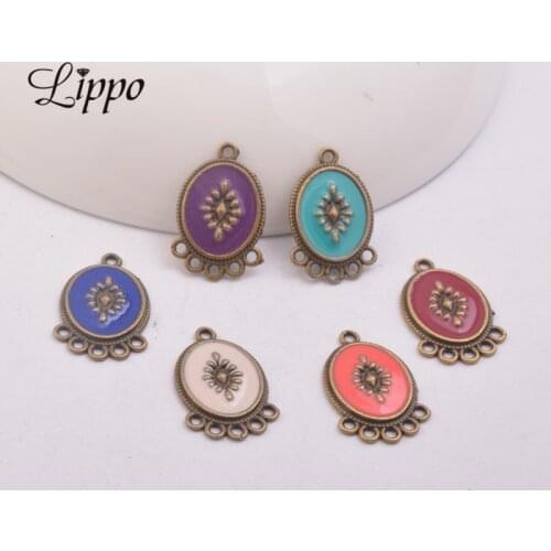 12pcs Multi Hole Pendant Connector Alloy Antique Bronze Earrings Small Connector Enamel Charms Diy Jelwery Making