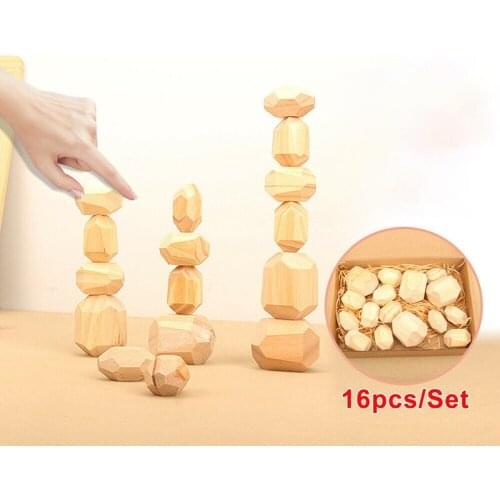 16pcs Creative Wooden Cube Toys Kids Wood Stacking Balancing Stone Building Blocks Educational Games Baby Building Block Toy