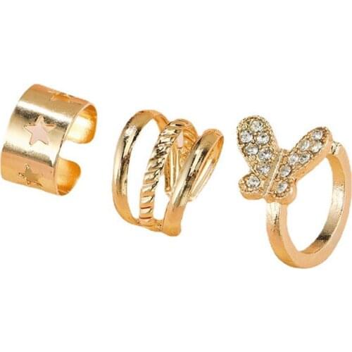 3pcs/Set 2021 Fashion Gold Color Ear Cuffs Butterfly Stars Geometric Clip Earrings For Women No Piercing Fake Cartilage Earring