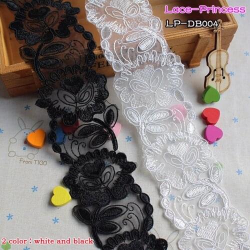 4 yards 7cm white black Organza embroidery Lace skirt hem DIY Dance costumes Accessories Sewing Edge Wedding lace trim DB004