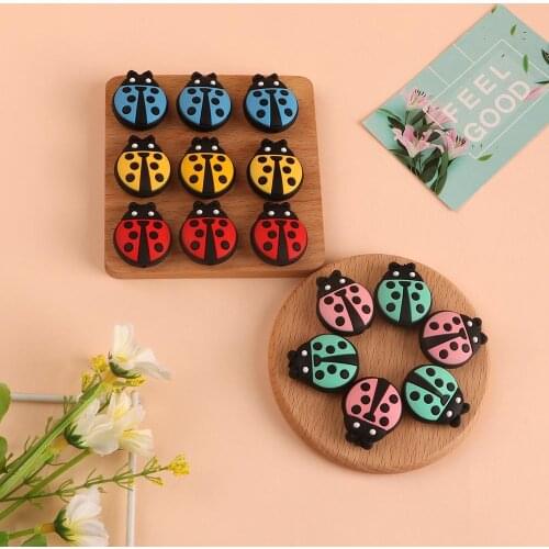 Kovict 50/100pcs Cartoon Mini Ladybug Shape Silicone Beads DIY Pacifier Chain Accessories Chewable Nursing Toys