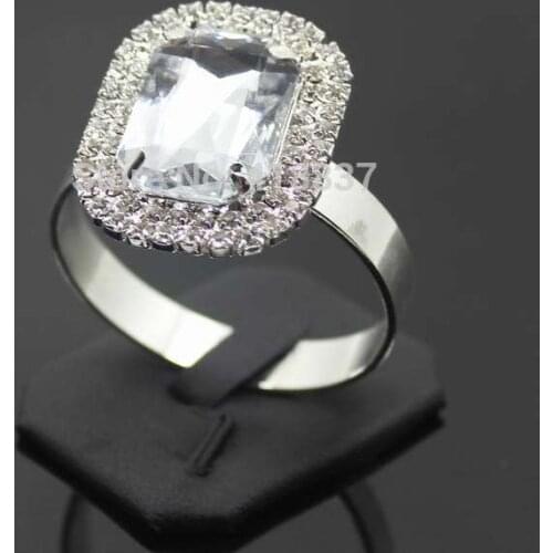 50pcs/lot SILVER 30*36mm Square Crystal Head With Acrylic Napkin Rings Serviette Holder For Wedding Party Banquet Adornment