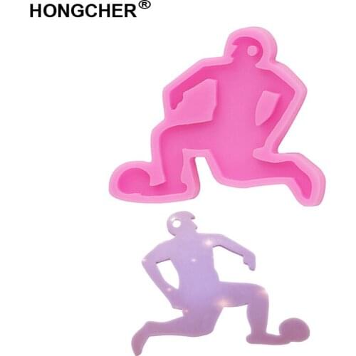Shiny Football player shape keychain mold Jewelry shiny epoxy resin silicone molds Handmade chocolate cake clay mould