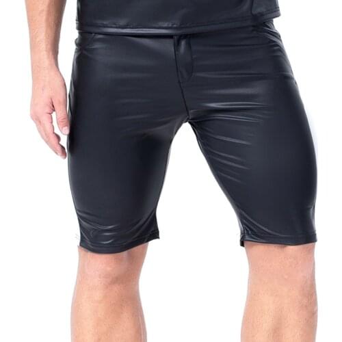 Mens Wetlook Patent Leather Pants Shorts Slim Fit Shiny Latex Nightclub Party Club Pole Dance Pants Leggings Gay Fetish Trousers