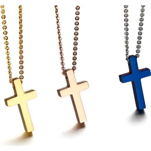 Simple Cross Pendant Necklace For Women Men 5 Colors Stainless Steel Geometric Charms Long Chain Collares Jewelry Party Gifts