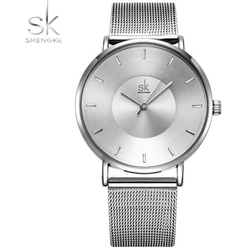 Shengke Silver 18mm Mesh Strap Women Watches 2017 Ladies Wristwatch Ultra thin Quartz Watch Woman Ladies Watch Relogio Feminino