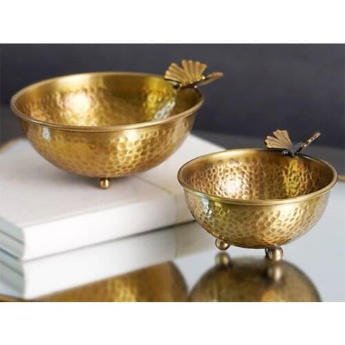 Brass butterfly decoration bowl Retro Small fruit plate Key storage bowl Desktop ornaments Indoor decorations Kitchenware Crafts