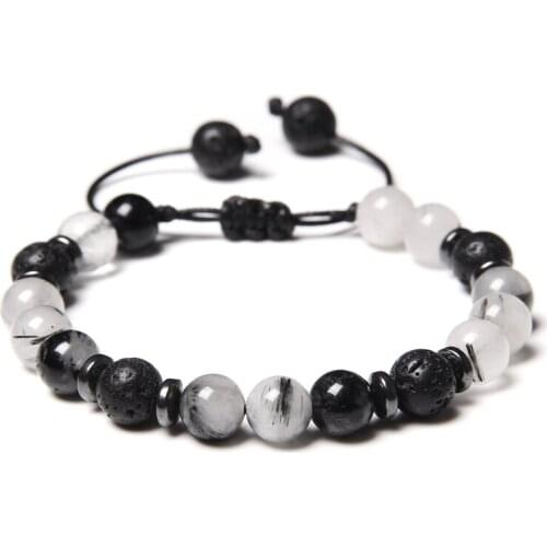 Men Energy Bracelet Natural Black Chakra Lava Stone Diffuser Weaving Braided Bracelet Adjustable Homme Yoga Healing Jewelry Gift