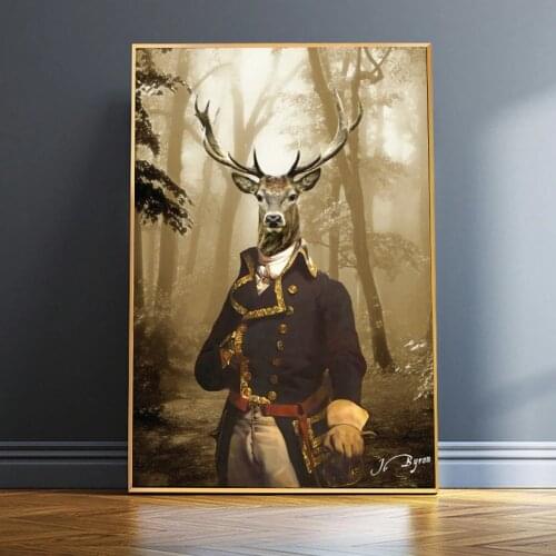 Gentleman Deer in the Forest Art Posters and Prints Suit Animal Room Decoration Funny Picture Wall Art Decoration