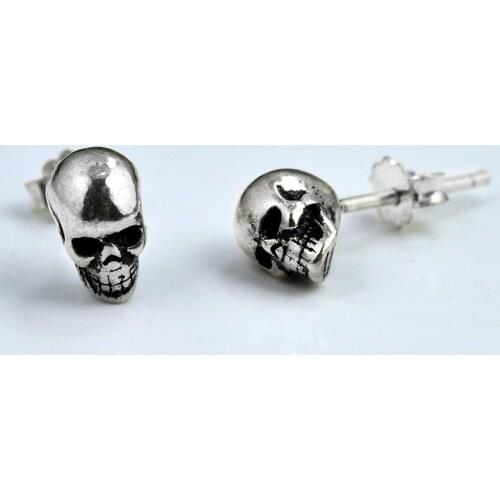 FNJ 925 Silver Skull Stud Earrings for Men Jewelry Women boucle d'oreille 100% S925 Sterling Silver Earring Punk Skeleton