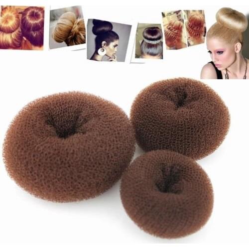 Gosear 3PCS Classy Brown Round Hairdressing Tool Hair Former Donut Doughnut bundles Ring Styling Mesh Chignon Bun Maker