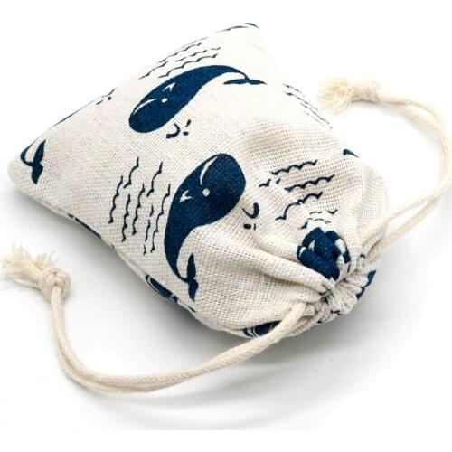 5pcs/Lot 9cmx12cm Drawstring Blue Whale Cotton Bags Pouches Jewelry Bags Christmas Valentines Gift Bags for Necklace Bracelet