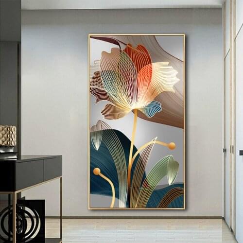 Flower Painting Nordic Posters Canvas Prints Wall Art Pictures For Living Room Home Decor Light Luxury Golden Indoor Decorations