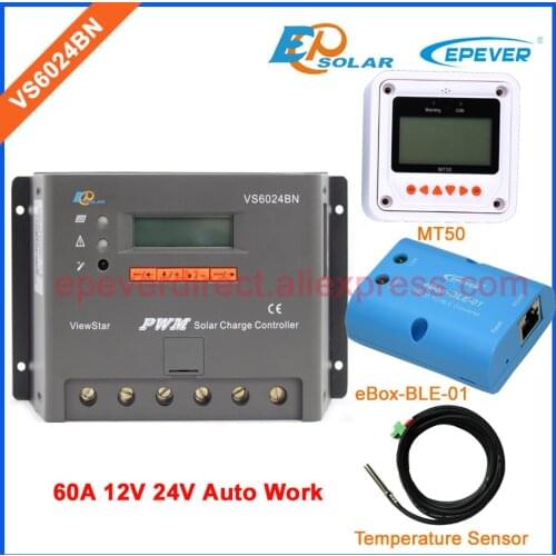 EPSolar 60A 24V EPEVER Solar Power controller bluetooth function Temp sensor cable and MT50 remote meter VS6024BN