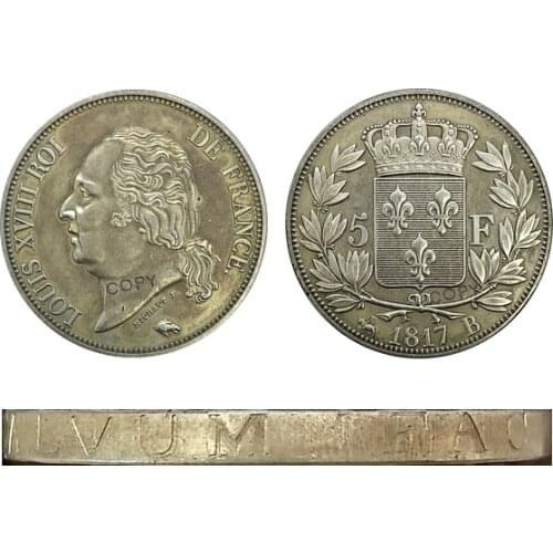 Aliexpress France Aliexpress France France 5 Francs Louis XVIII ROI DE 1817 B Letter Edge Brass Plated Silver Copy Coins