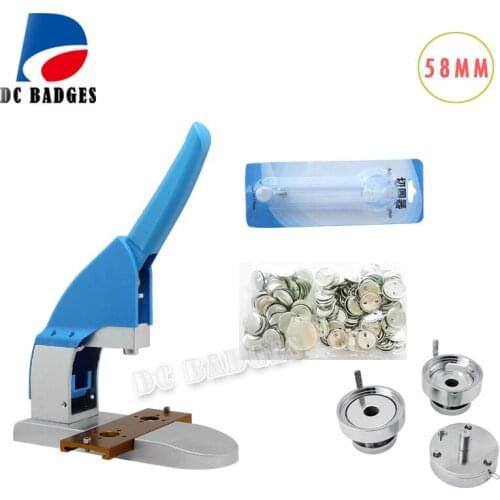 New DIY 58mm badge making machine + 58mm Acrylic paper cutter + 500 pcs metal pin badge accessories