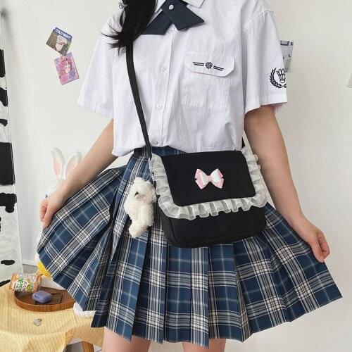 Weysfor Cute Small Girls Shoulder Bag Student Shoulder Bag Harajuku Bowknot Messenger Bag Woman Sweet Kawaii Canvas Leisure Bag