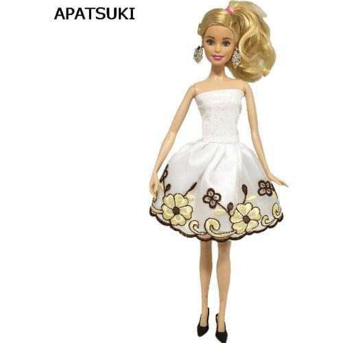 Fashion Clothes For Barbie Dolls Pretty Princess Embroidery Flower Short Dresses For Barbie Dollhouse For 1:6 BJD Doll Clothing