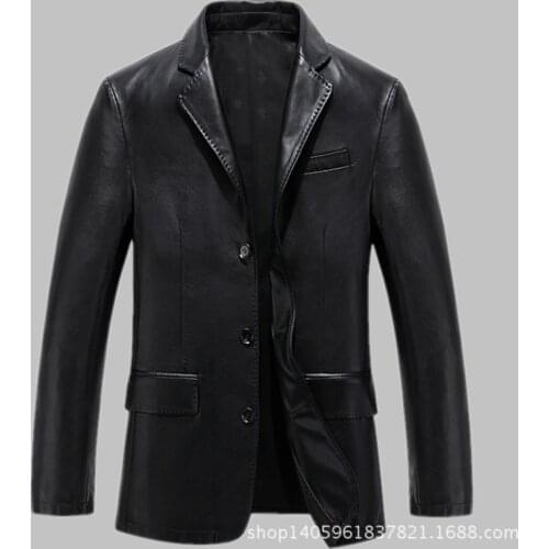 Leather sheepskin 2019 spring and autumn new Haining mens suit, slim single leather jacket