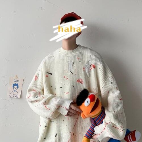 2020 Autumn Winter Men Pullover Casual Sweaters Male Knitted Korean Sweater Print Mens Harajuku Fashion New Oversize Clothes