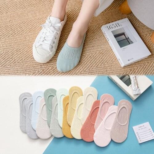5 Pairs Summer Women Short Socks Cotton Solid Color Breathable Slipper Anti Slip Ankle Socks Female Sox Calcetines De La Mujer