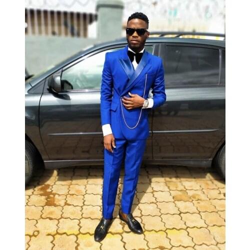 2021 New Style Groomsmen Royal Blue Double Breasted Groom Tuxedos Shawl Lapel Men Wedding Suits 2 Pieces Party Best Man Blazer