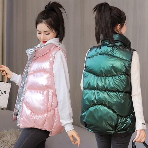 New 2021 Winter Vest Women Coat Warm Fashion Girl Vests Female Jacket Stand-Up Collar Outerwear Pink
