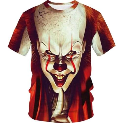 2021 Summer New Hot Sale 3DT Mens and Womens T-shirt Movie Clown Horror Pattern Shirt Casual Fashion Short Sleeve