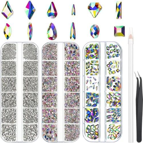New Style Multi-Size Nail Rhinestones 3D Crystal AB Clear DIY Nail Art Decorations Silver Rivet Rhinestone Akcesoria Do Paznokci