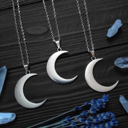 Big Crescent Moon Necklace Phase Pagan Gothic Witch Charm Amulet Wiccan Pendant Lunar Witchcraft Magic Jewellery Women Gift