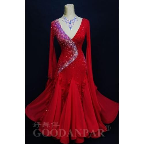 Ballroom dance competition dress Standaard dance dress ballroom dancing gown new style color red good quality ballroom dancewear