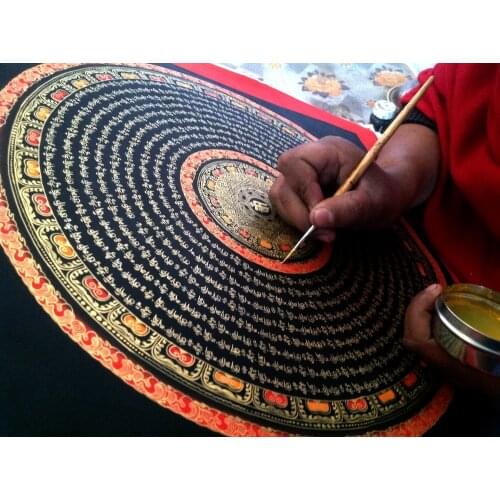 Prajna beads Black text diamond sutra six words mandala Nepal lama pure hand-painted thangka paintings