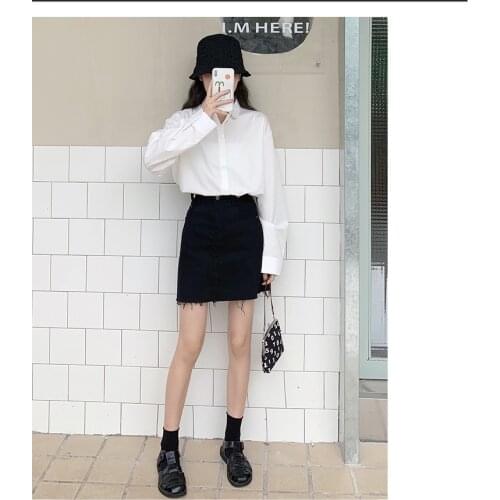 White shirt womens small fresh tooling long sleeve professional shirt suit loose temperament foreign style top