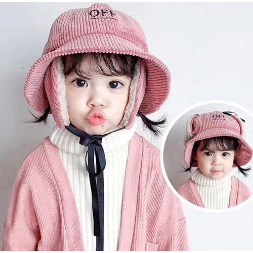 Wind proof zone ear covers baby hat spring and autumn cute super cute childrens hat autumn fashionable corduroy bucket hat