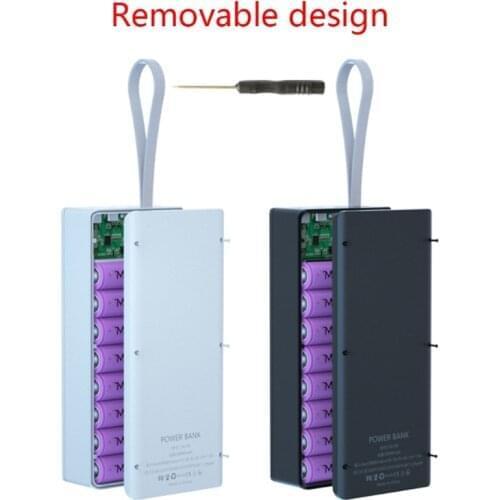 Detachable LCD Display DIY 16 x 18650 Battery Case Power Bank Shell External Box without Battery 5W Wireless Charging Box