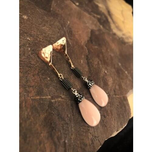 Dr Stone Natural Stone Women 'S Cat 'S Eye Stone Rose Gold Plated Earrings KR 439800205