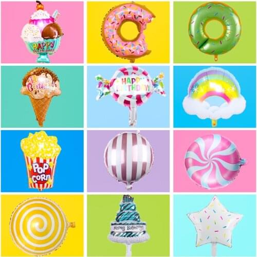 Ice Cream Pink Donut Candy Foil Balloon Baby Shower Happy Birthday Balloons Decorations Lollipop Balls Boy Girl Sweet Kids Toys