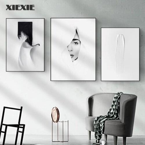 Modern Abstract Black White Woman Face Canvas Painting Wall Art Posters and Prints Gallery Pictures for Living Room Home Decor