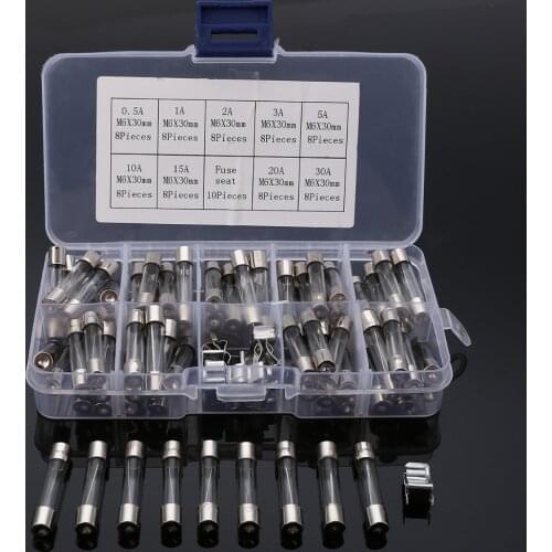 72pcs/set 6x30mm Fast Quick Blow Glass Tube Fuse with Fuse Holder Assorted Kit 0.5A/1A/2A/3A/5A/10A/15A/20A/30A