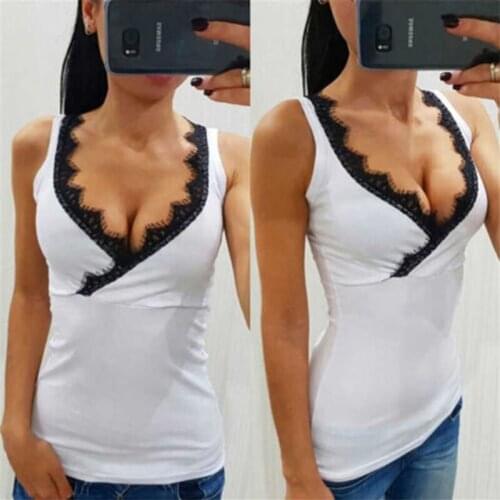 Lace Sleeveless Skinny Stretchy Soft Pure Colors Tops Women V-neck Vest Female Sexy Plus size