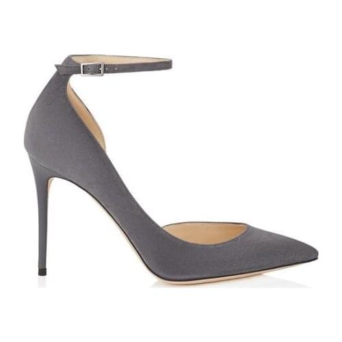 Chic Ankle Buckle Strap Pumps for Ladies Pointy Toe Dusk Suede Pointy Toe Pumps Wedding Party Dress shoes woman Size 34 to