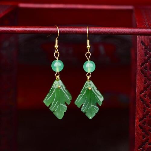 Fashion Chinoiserie Trend Coloured Glaze Leaves Vintage Eardrop Unique Personal Ethnic Earrings Classical Court Jewelry Fresh