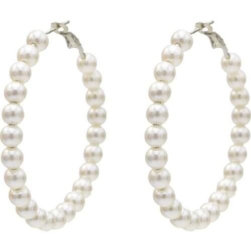 Korean Style Chic color Jewelry Statement Pendientes Luxury Big Simulated Pearl Hoop Earrings For Women Wedding Party Oorbellen