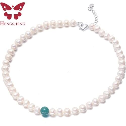 White Freshwater Cultured Baroque Pearl Necklace for Women in 36cm 40cm 45cm 50cm Length with 925 Silver Clasp and Green Agate